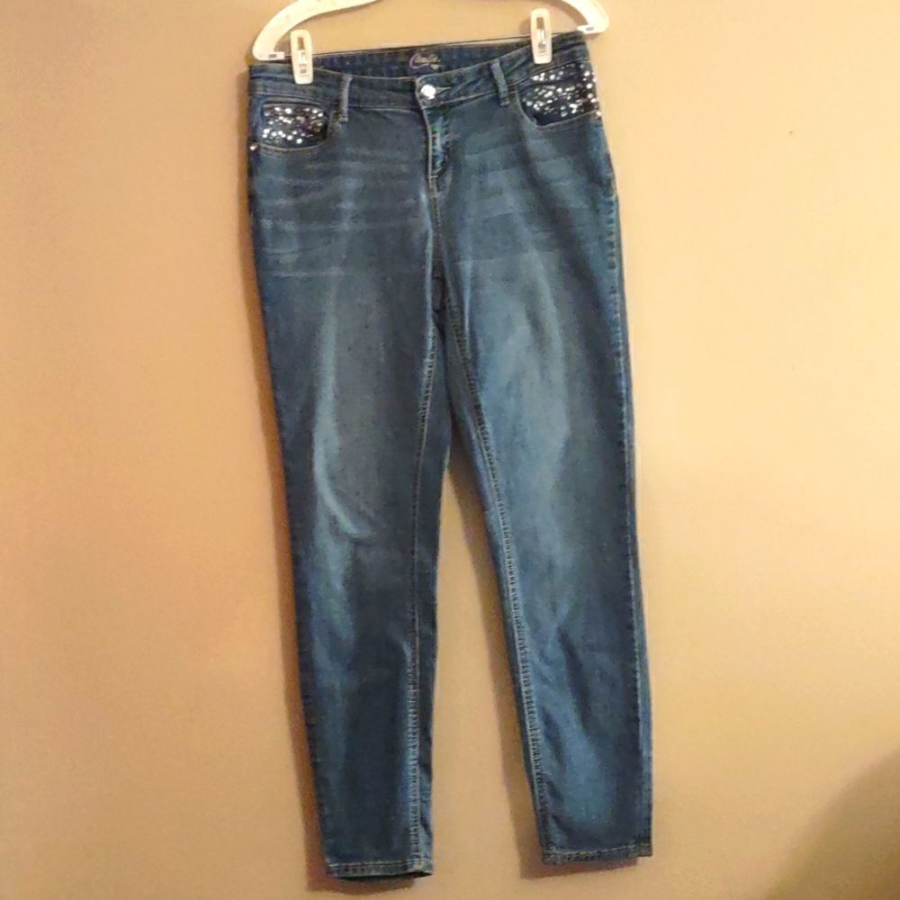 Candies Classic stretch legging jeans Women's size 10 bling pockets medium wash‎